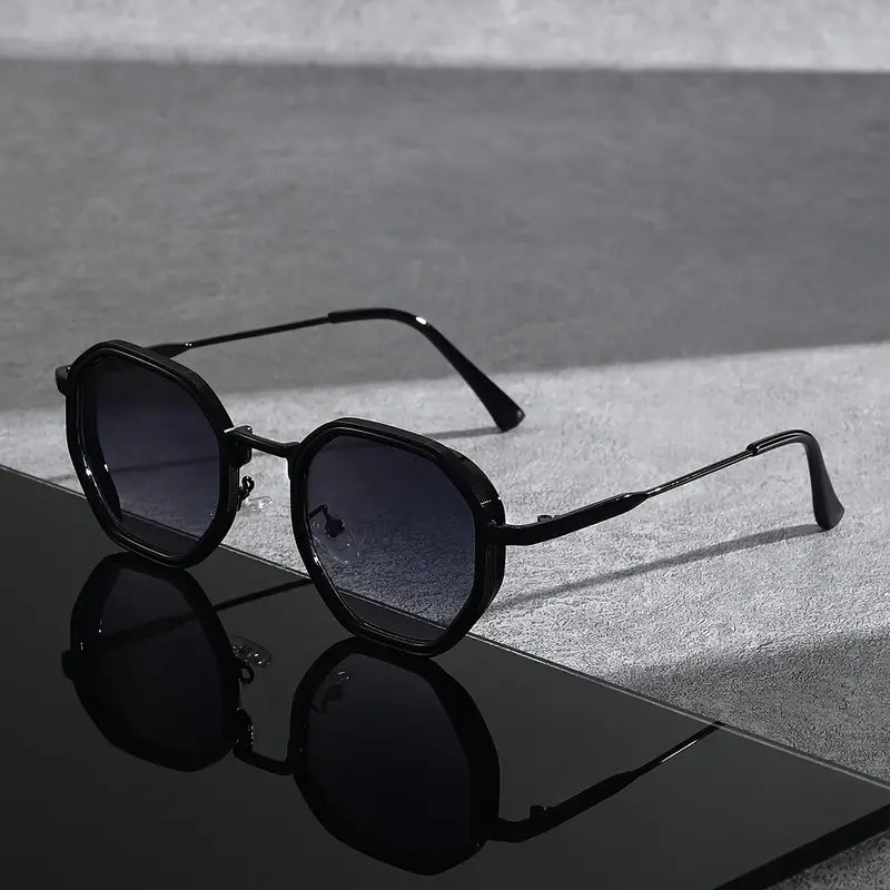 Solorfit | Unisex Polygonal Fashion Glasses – Black Frame with Teal-Tinted Lenses, Lightweight and Durable Eyewear